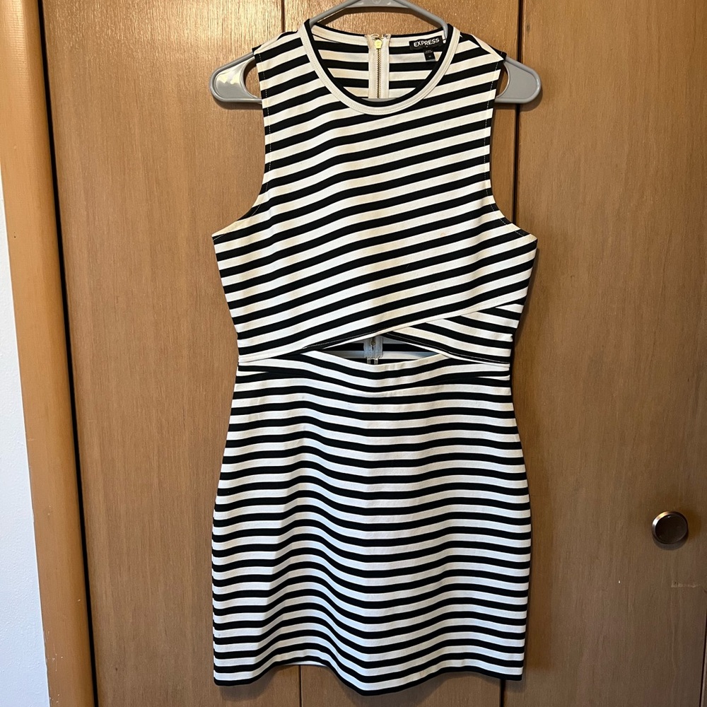 Express Monochrome Striped Cutout Dress
